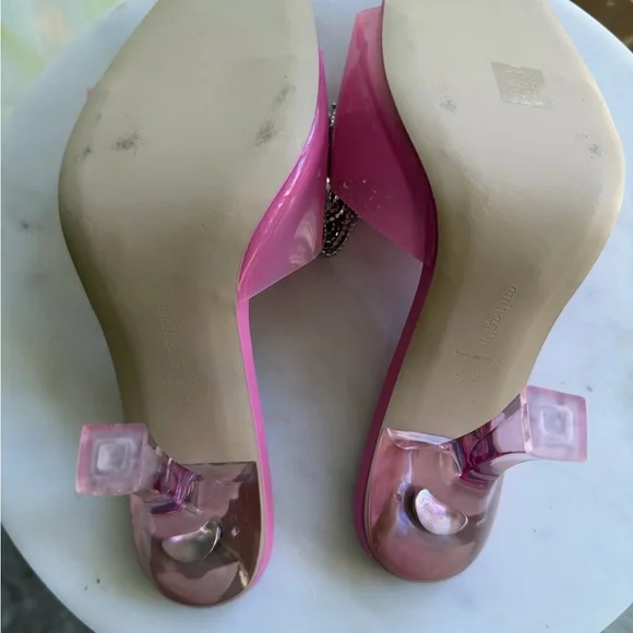 Cult Gaia Elegant Pink Heeled Mules with Rhinestone Fringe - Picture 5 of 9